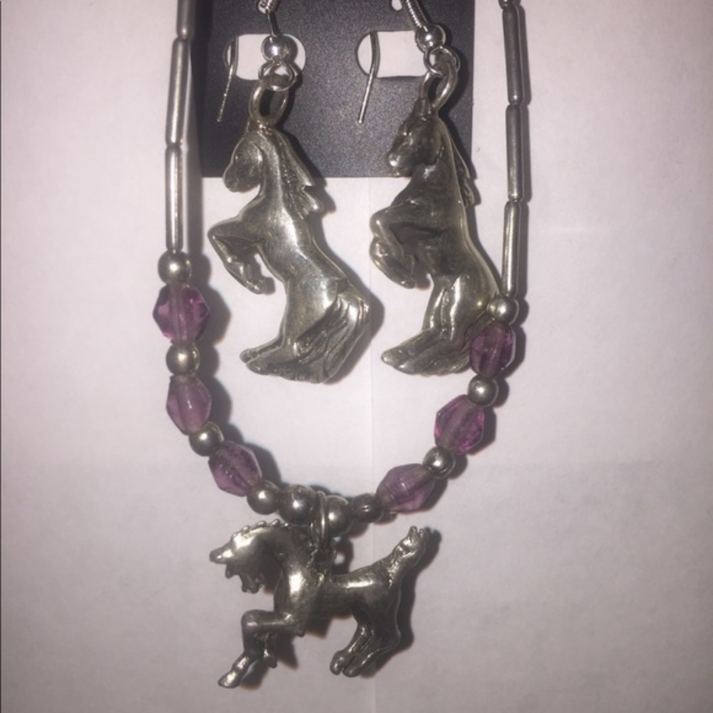 Sterling silver horse necklace & earrings